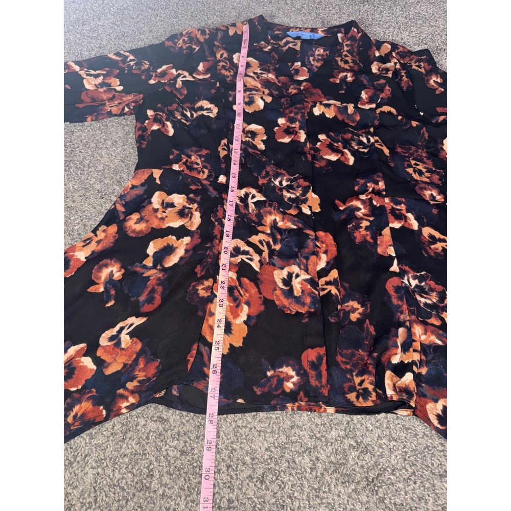 Simply Vera Vera Wang Blouse WomenXL Black Orange Floral Long Sleeve V-Neck Top - Picture 9 of 10